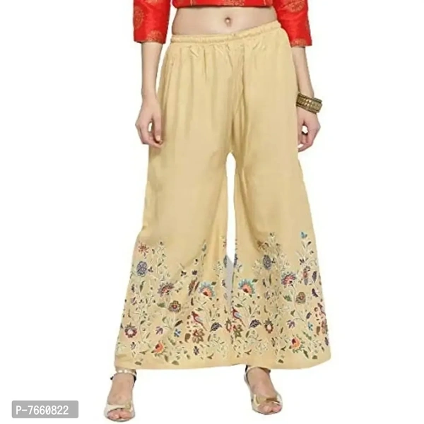 SriSaras Women's Loose Fit Palazzos (PRINT PALAZZO_SKIN_Free Size)