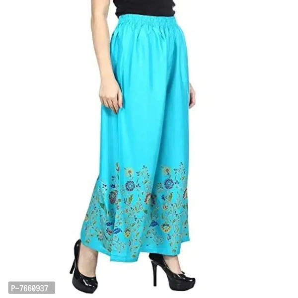 SriSaras Women's Rayon Bird Flower Print Loose fit Palazzos (Turquoise, Free Size 28 to 40 Inches)