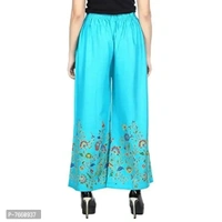 SriSaras Women's Rayon Bird Flower Print Loose fit Palazzos (Turquoise, Free Size 28 to 40 Inches)