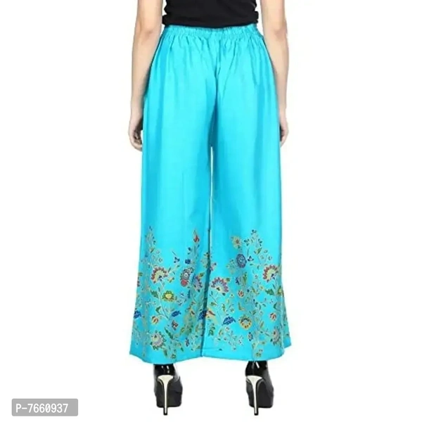 SriSaras Women's Rayon Bird Flower Print Loose fit Palazzos (Turquoise, Free Size 28 to 40 Inches)