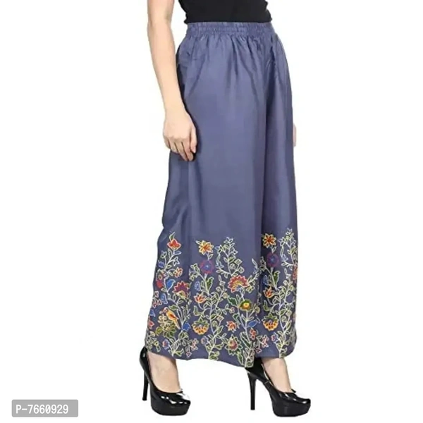 SriSaras Women's Loose Fit Palazzos (PRINT PALAZZO_Grey_Free Size)