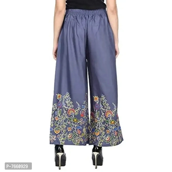 SriSaras Women's Loose Fit Palazzos (PRINT PALAZZO_Grey_Free Size)