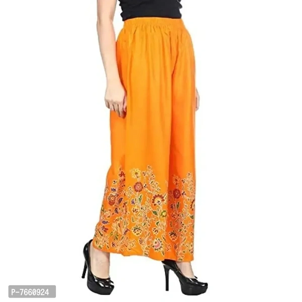 SriSaras Women's Rayon Bird Flower Print Loose fit Palazzos (Orange, Free Size 28 to 40 Inches)