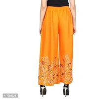 SriSaras Women's Rayon Bird Flower Print Loose fit Palazzos (Orange, Free Size 28 to 40 Inches)
