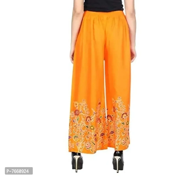SriSaras Women's Rayon Bird Flower Print Loose fit Palazzos (Orange, Free Size 28 to 40 Inches)