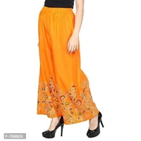 SriSaras Women's Rayon Bird Flower Print Loose fit Palazzos (Orange, Free Size 28 to 40 Inches)