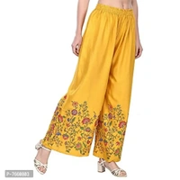 SriSaras Women's Rayon Bird Flower Print Loose fit Palazzos (Mustard , Free Size 28 to 40 Inches)