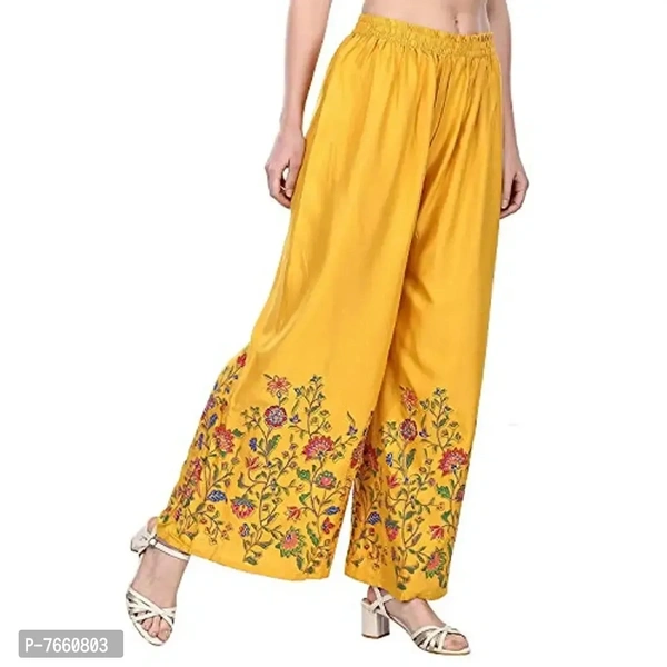 SriSaras Women's Rayon Bird Flower Print Loose fit Palazzos (Mustard , Free Size 28 to 40 Inches)