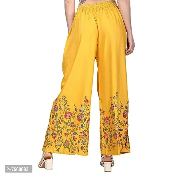SriSaras Women's Rayon Bird Flower Print Loose fit Palazzos (Mustard , Free Size 28 to 40 Inches)