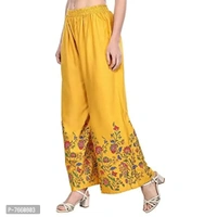SriSaras Women's Rayon Bird Flower Print Loose fit Palazzos (Mustard , Free Size 28 to 40 Inches)