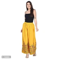 SriSaras Women's Rayon Bird Flower Print Loose fit Palazzos (Mustard , Free Size 28 to 40 Inches)