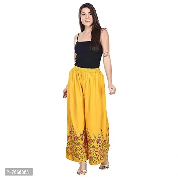 SriSaras Women's Rayon Bird Flower Print Loose fit Palazzos (Mustard , Free Size 28 to 40 Inches)