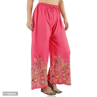 SriSaras Women's Rayon Bird Flower Print Loose fit Palazzos (CORAL, Free Size 28 to 40 Inches)