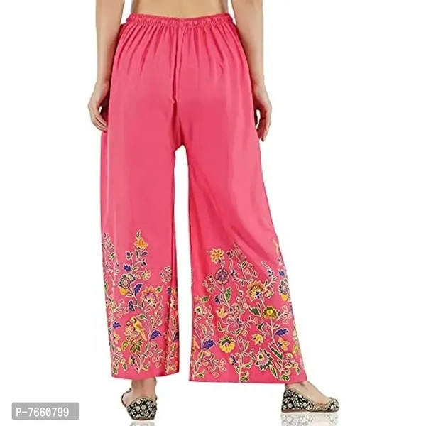 SriSaras Women's Rayon Bird Flower Print Loose fit Palazzos (CORAL, Free Size 28 to 40 Inches)