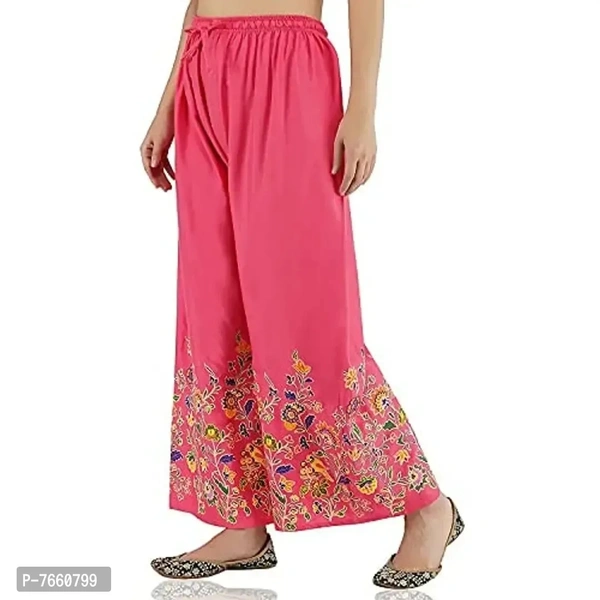 SriSaras Women's Rayon Bird Flower Print Loose fit Palazzos (CORAL, Free Size 28 to 40 Inches)