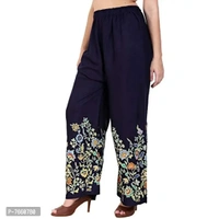 SriSaras Women's Loose Fit Palazzos (PRINT PALAZZO_Navy Blue_Free Size)
