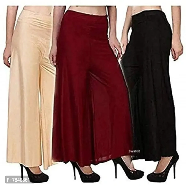 SwaNit Women's Loose Fit Palazzos (Pack of 3) (SDMP-MSB3_Assorted_Free Size)