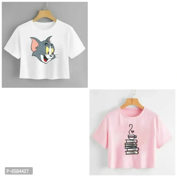 Womens Stylish Crop Printed Tshirt COMBO - XL