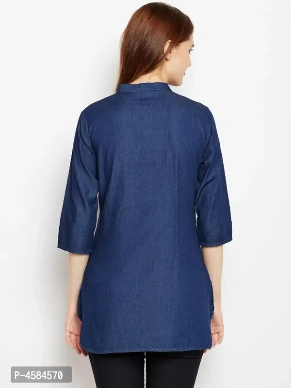 Avyanna Stylish Women's Navy Blue Laser Printed Denim Tunic - S