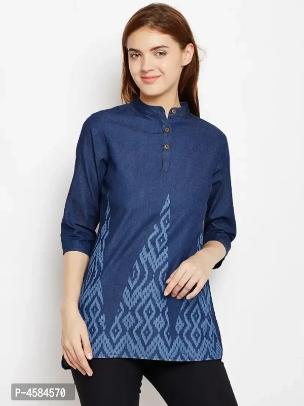 Avyanna Stylish Women's Navy Blue Laser Printed Denim Tunic - M