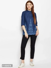 Avyanna Stylish Women's Navy Blue Laser Printed Denim Tunic - XL