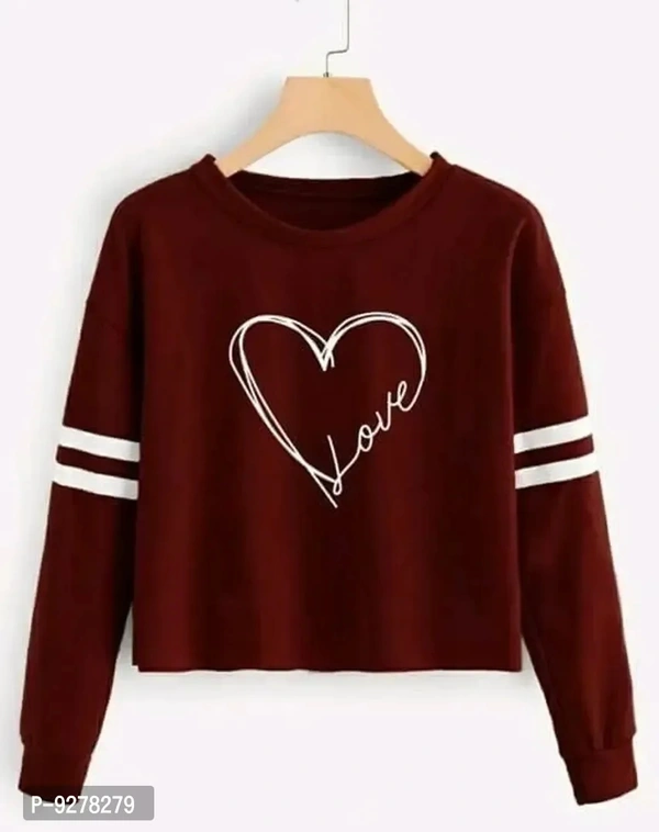 Stylish Cotton Blend Round Neck Printed Full T-shirt For Women - S