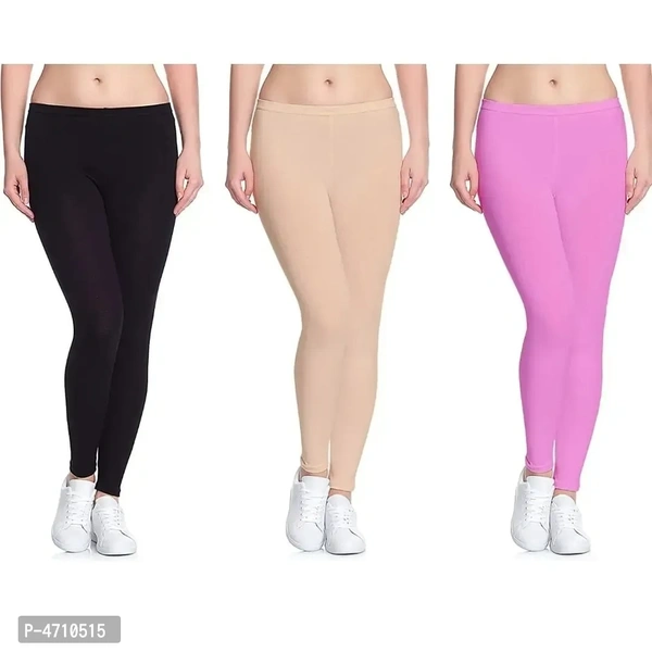 Stylish Cotton Ankle Length Leggings for Women ( Pack of 3 )( Free Size ) - L