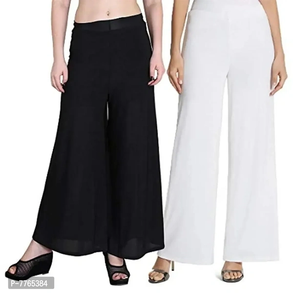 Aglobi Women's Regular Fit Palazzo Pants ( AGLOBI@P2 _ Black White _ Free Size ) ( Pack of 2 ) - 10