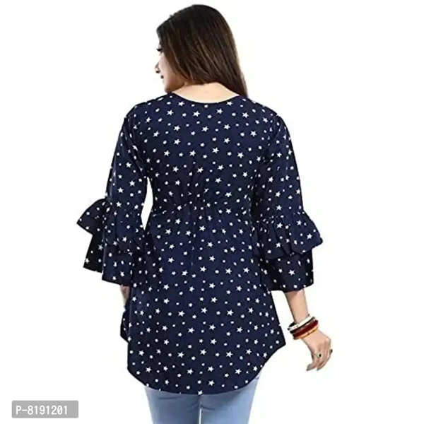 HIALTO Woman's Crepe Printed Tunic TOP (Blue, XXX-Large) - S