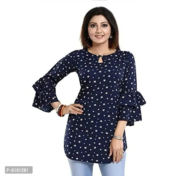 HIALTO Woman's Crepe Printed Tunic TOP (Blue, XXX-Large) - 3xl