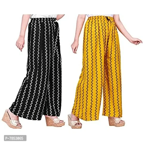 Full Length Printed Rayon Palazzo for Girls and Women with miyani and dori. Pack of 2 (Free Size, Black, Mustard) - 2XL
