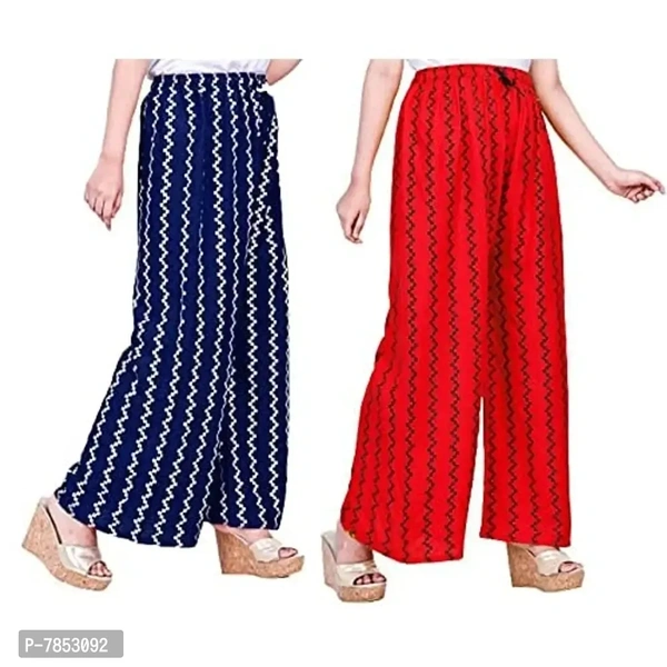 Full Length Printed Rayon Palazzo for Girls and Women with miyani and dori. Pack of 2 (Free Size, Red-Navy Blue) - 2XL