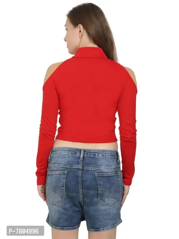Casual Regular Sleeves Solid Women Red Top - S