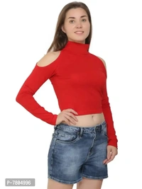 Casual Regular Sleeves Solid Women Red Top - M