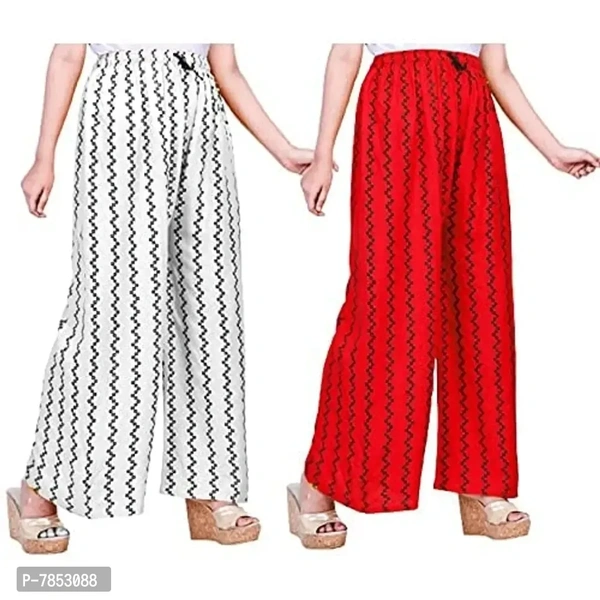 Full Length Printed Rayon Palazzo for Girls and Women with miyani and dori. Pack of 2 (Free Size, White, Red) - 2XL