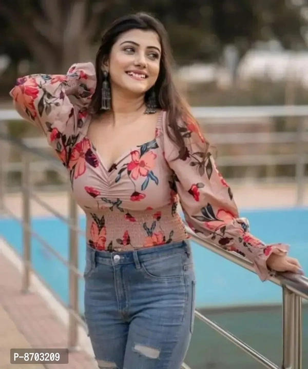 Beautiful Crepe Printed Top For Women - M