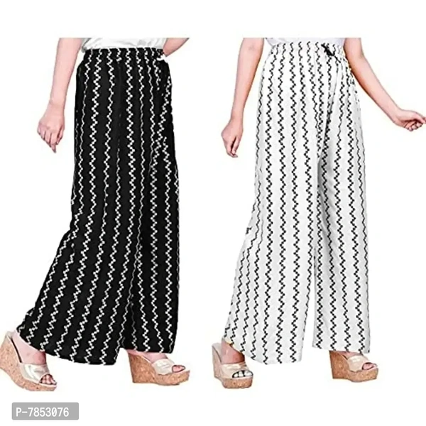 Full Length Printed Rayon Palazzo for Girls and Women with miyani and dori. Pack of 2 (Free Size, Black, White) - 2XL
