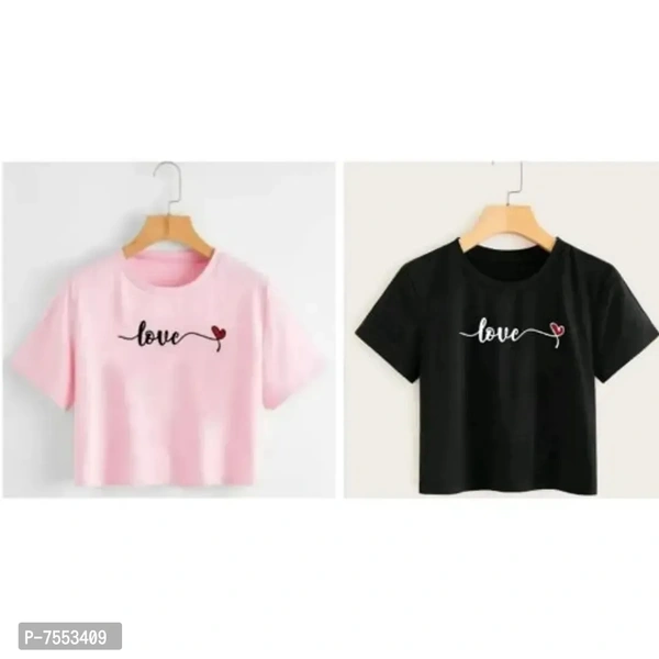 Stylish Cotton Blend Crop T-Shirt For Women And Girl Combo Pack Of 2 - M