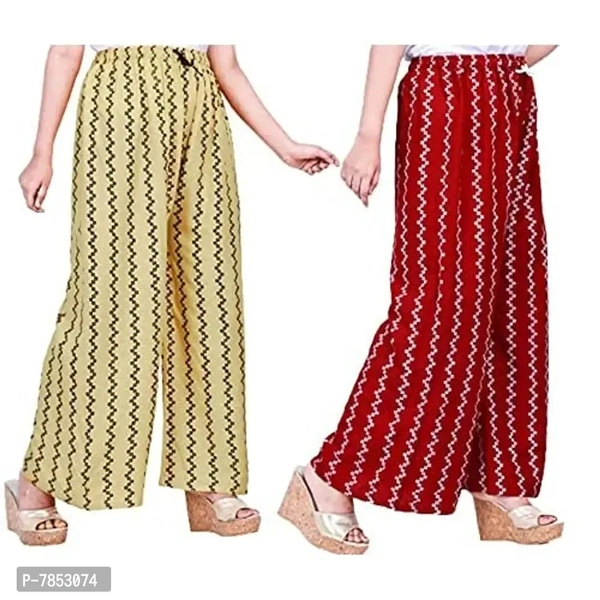 Full Length Printed Rayon Palazzo for Girls and Women with miyani and dori. Pack of 2 (Free Size, Maroon, Beige) - 2XL