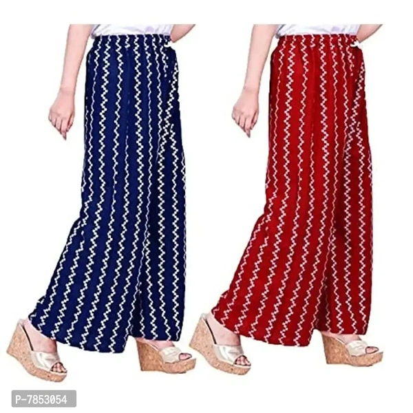 Full Length Printed Rayon Palazzo for Girls and Women with miyani and dori. Pack of 2 (Free Size, Navy Blue, Maroon) - 2XL