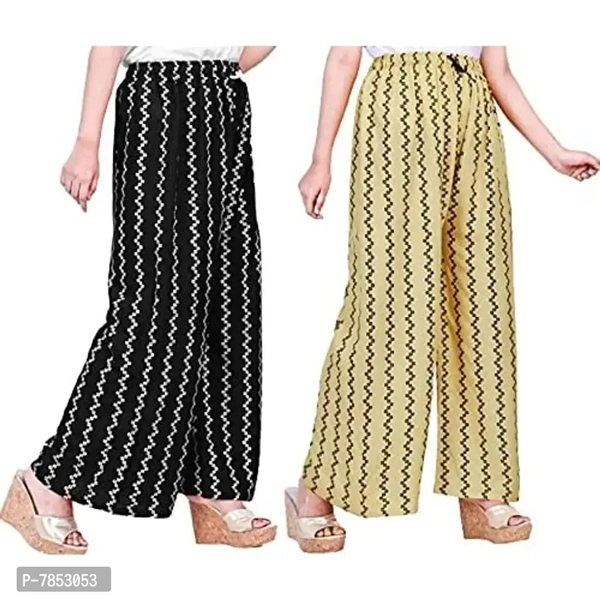 Full Length Printed Rayon Palazzo for Girls and Women with miyani and dori. Pack of 2 (Free Size, Black, Beige) - 2XL