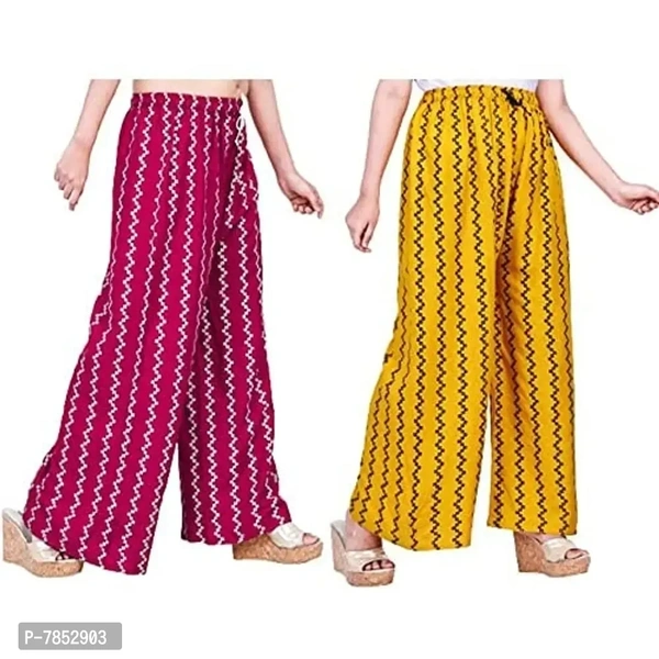 Full Length Printed Rayon Palazzo for Girls and Women with miyani and dori. Pack of 2 (Free Size, Mustard, Pink) - 2XL