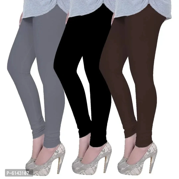 Fabulous 4-Way Lycra Solid Leggings For Women (Pack Of 3, Grey , Black , Brown) - M