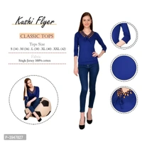 Women's Cotton 3/4 Sleeve V Neck Solid Royal Blue Top - M