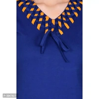 Women's Cotton 3/4 Sleeve V Neck Solid Royal Blue Top - M