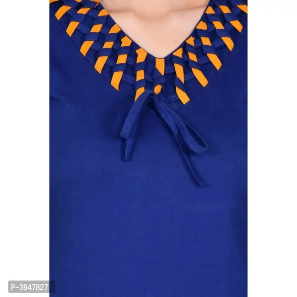 Women's Cotton 3/4 Sleeve V Neck Solid Royal Blue Top - M