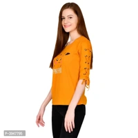 Women's Cotton 3/4 Sleeve Round Neck Printed Orange Top - M