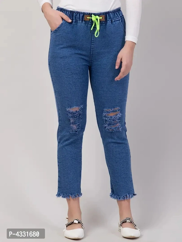 Womens Stylish Blue Distress Denim Mid-Rise Jeans - 32