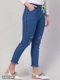 Womens Stylish Blue Distress Denim Mid-Rise Jeans - 34