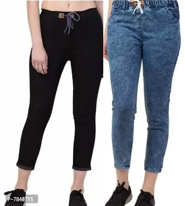 Trendy Latest Denim Blue Black women joggers Jeans for women / Girls ( Combo Pack Of 2 ) - 30